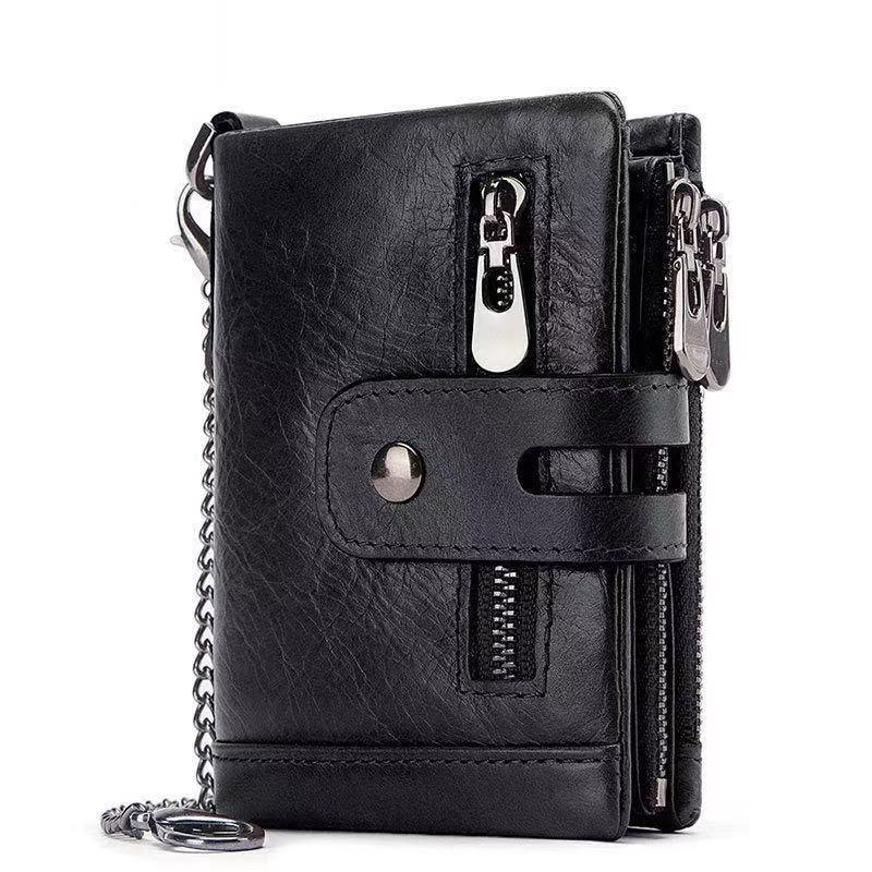 

Wallets Genuine Leather Men Wallet Coin Purse Small Mini Card Holder Chain Male Walet Pocket Money Bag Purses, Black