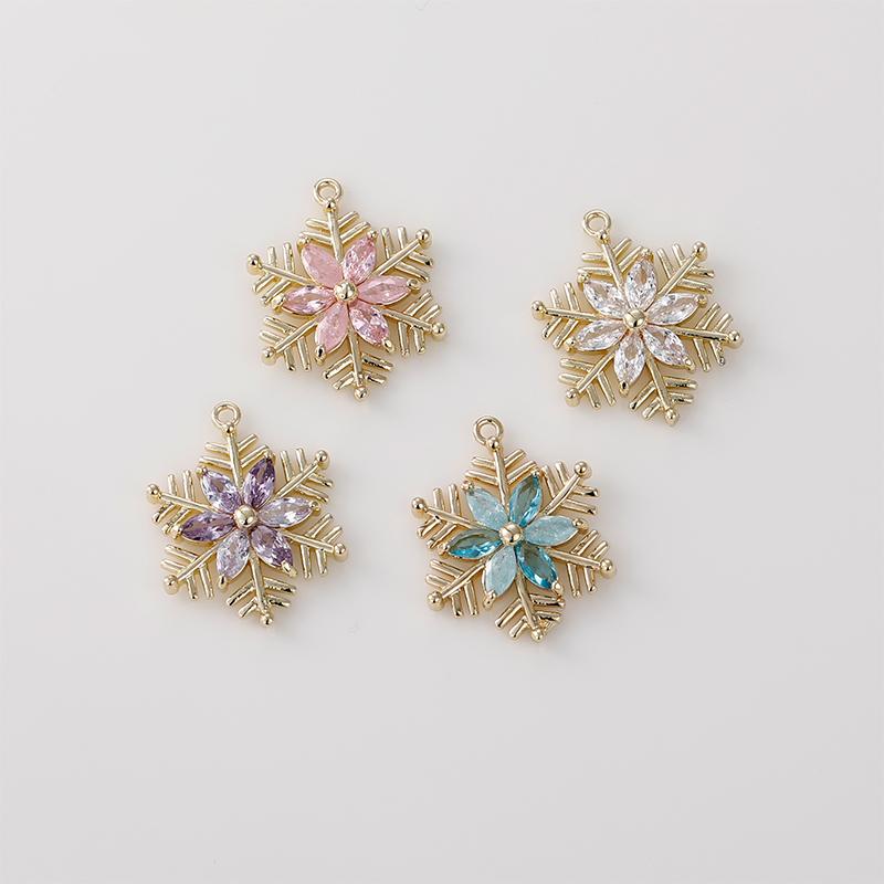 

Charms Diy Jewelry Making 12pcs/lot Snowflake Shape Zircon Decoration Copper Necklace/earring Pendant Accessory, Bronze;silver