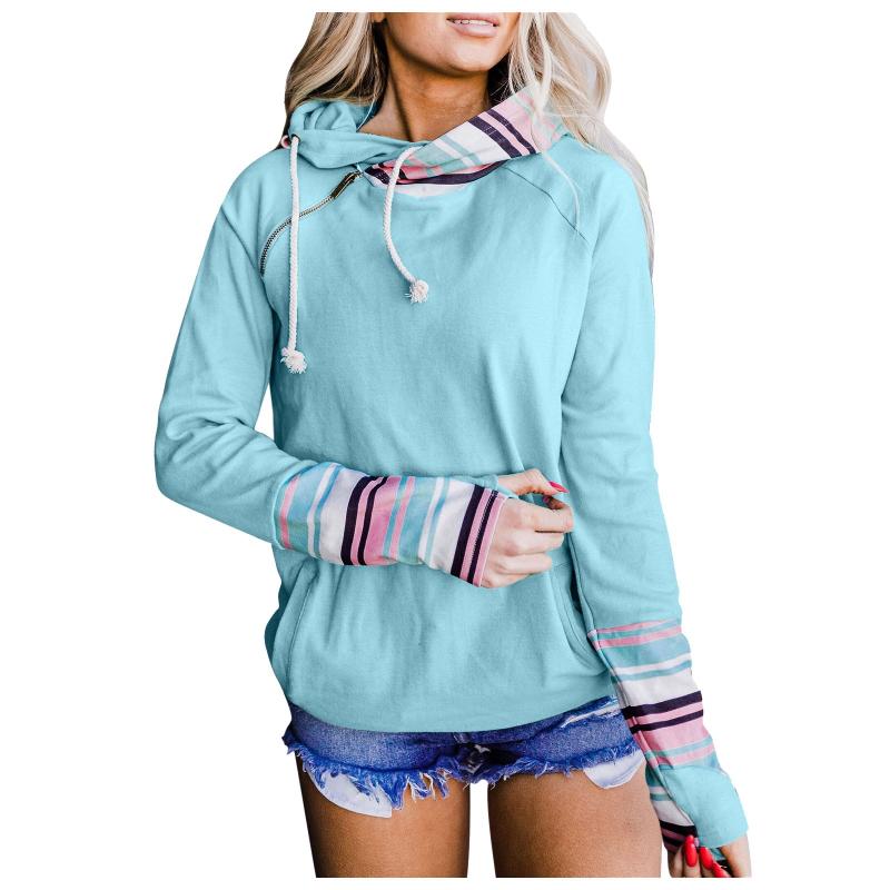 

Women's Hoodies & Sweatshirts Solid Splice Sweatshirt Harajuku Stripe Long Sleeve Hooded Blouse Autumn Winter Warm Pullover Tracksuit Casual, Black