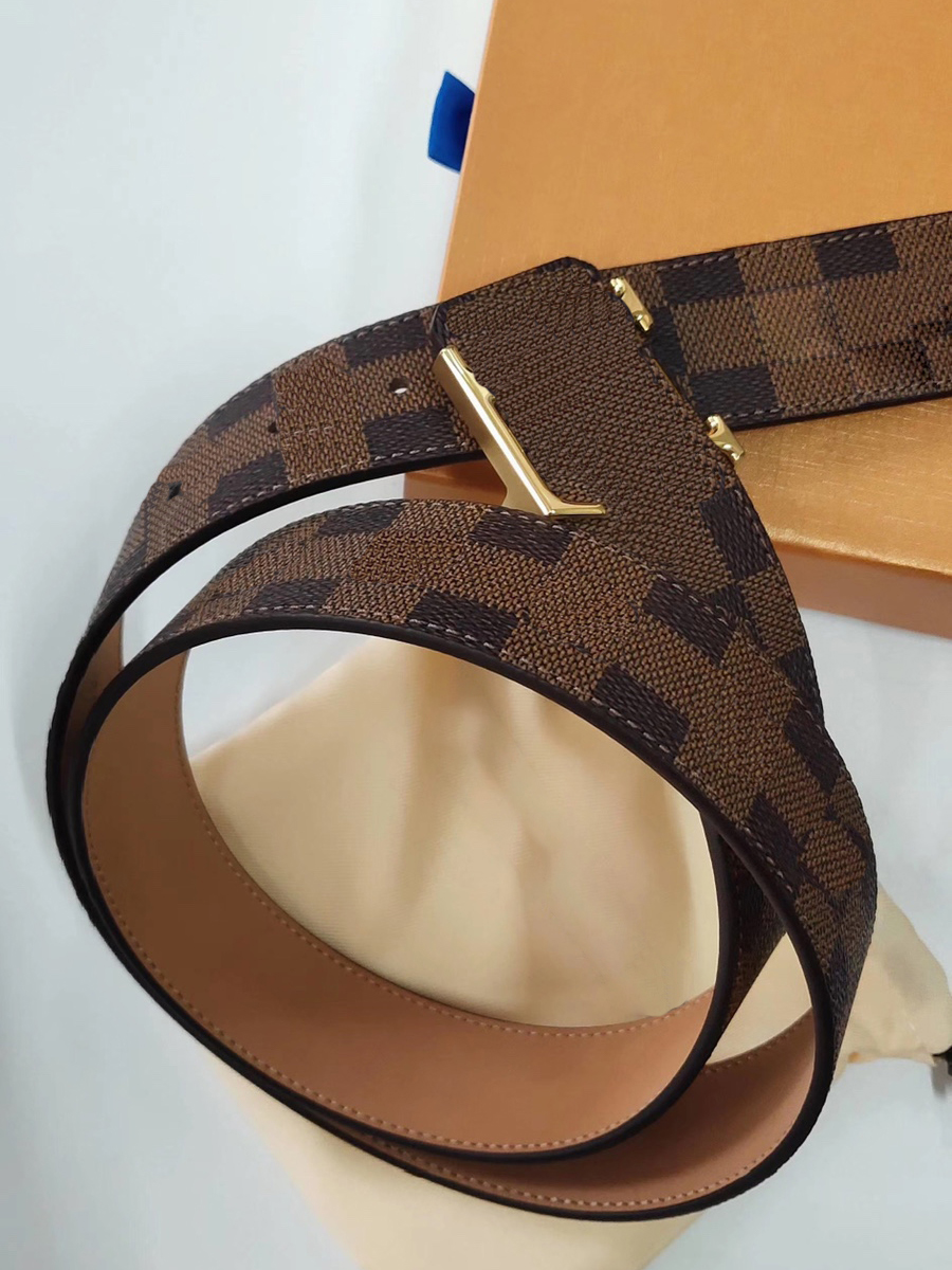 

2021 High quality Classic Men Designers Belts genuine full-grain leather belt brand L buckle print as a gift for love, Black;brown