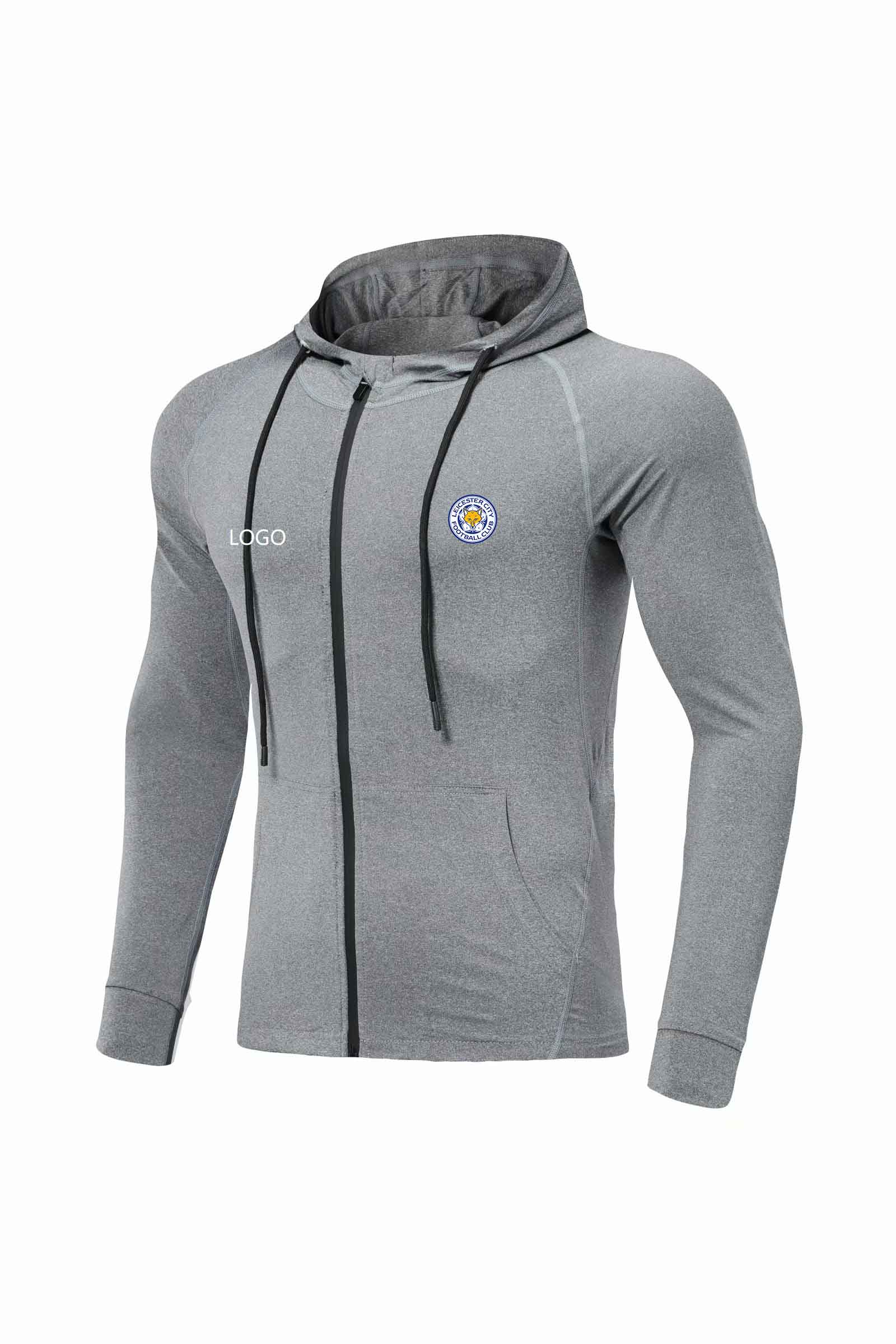 

Leicester City Football Club Running Soccer Jacket Design Adult Casual Tracksuit Messi Jersey Full Zip PelÃ© Football Clothes, Black;red