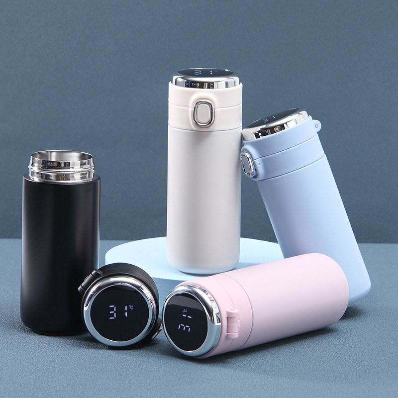 

10/13.5 Oz Smart Kids Stainless Steel Pea Thermos Tumbler Water Bottle Temperature Display Bounce Lid Vacuum Flask Coffee Cup Sublimation Blank Customize LOGO TR0041