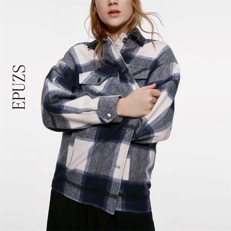 

spring Winter coats and jackets women plaid casual loose korean oversized ladies red green coat 210521