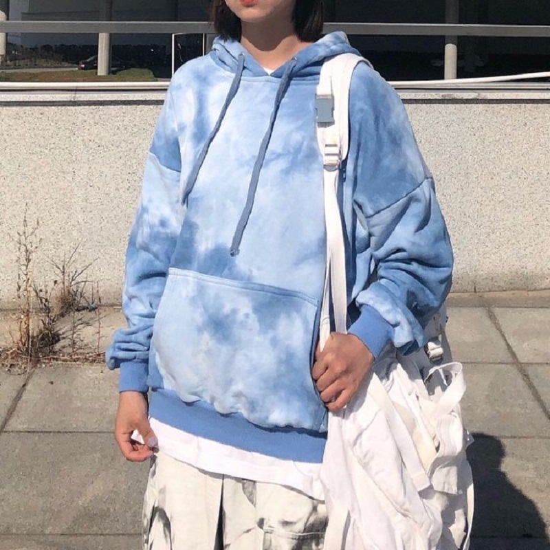 

women's hoodies & sweatshirts autumn new korean ins harajuku streetwear hip-hop tie-dye hooded sweatshirt female fashion bf loose, Black