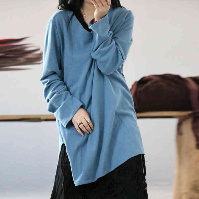 

Johnature Autumn Fashion Cotton Solid Colors Female T-Shirts Casual Loose V-neck Full Sleeve All-match Women T Shirts 210521, Green