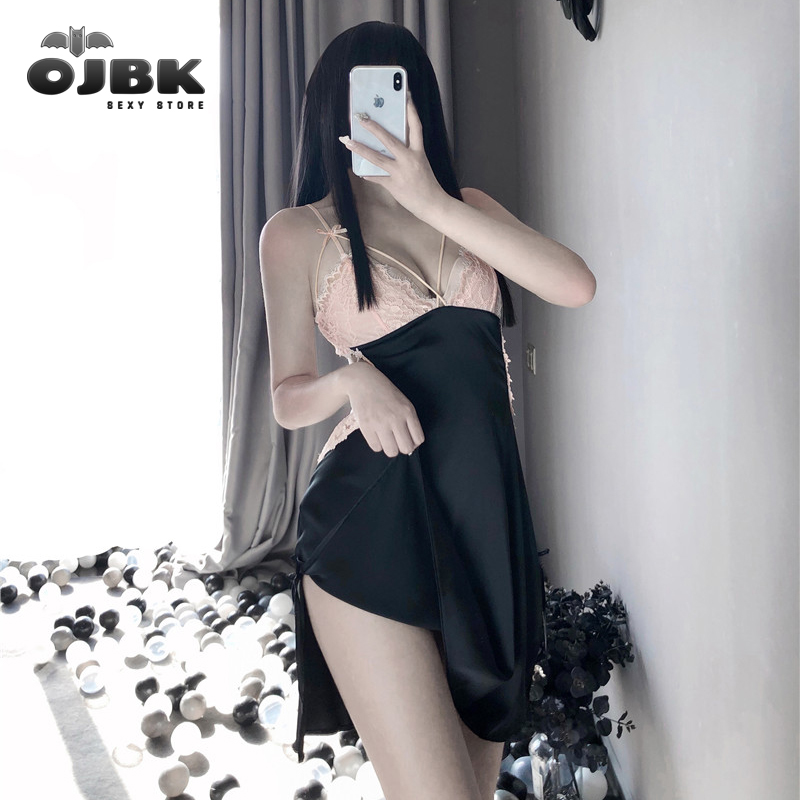 

4 colors Flower Lace Perspective Temptation Sling Nightgown Sexy Onepiece Dress Thong For Women V-Neck Lace Lingerie Female 0659, Red