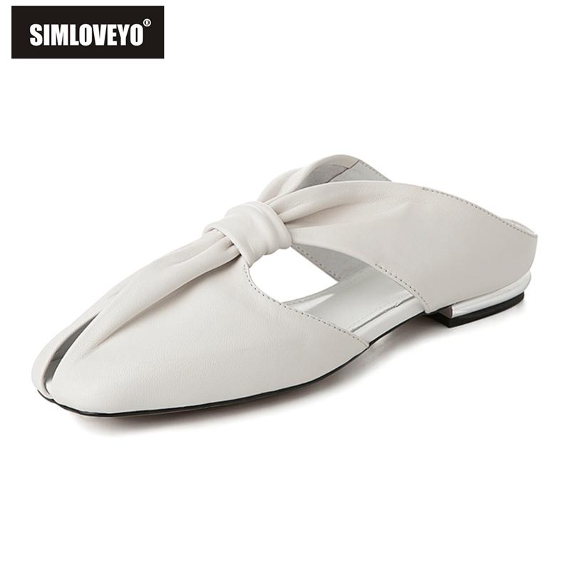 

Slippers SIMLOVEYO Summer Casual Women Flat Sandals Covered Toe Mules Sweet 2021 Hollow Out Genuine Leather Butterfly-knot Dress, Black