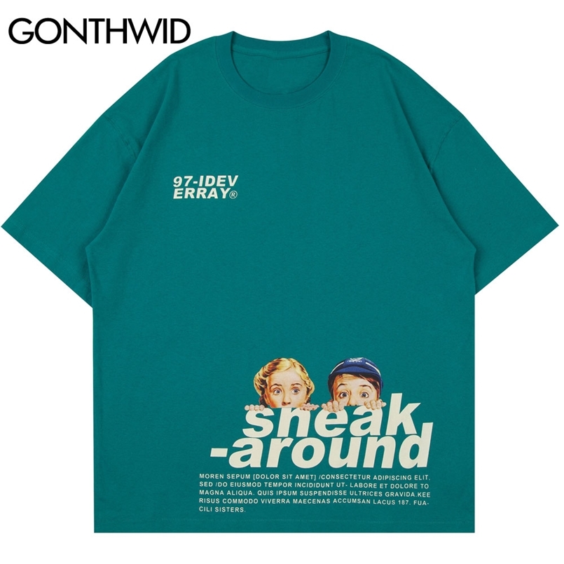 

GONTHWID Tshirts Streetwear Harajuku Creative Funny Child Print Tees Shirts Hip Hop Cotton Short Sleeve Spring Summer Tops 210721, Black