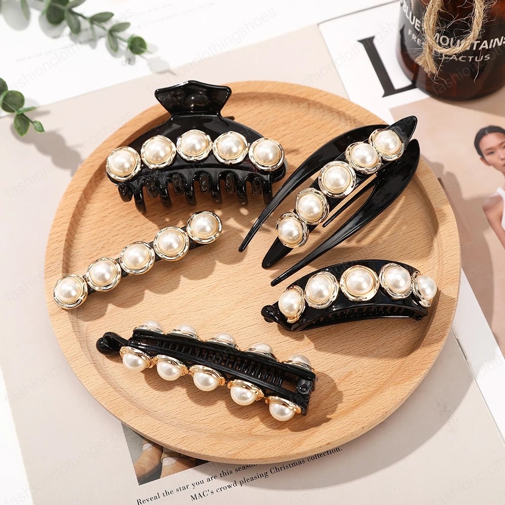 

Women Ponytail Holder Hair Claw Barrettes For Girls Hairpins Headwear Fashion Pearl Hair Accessories, Mixed color