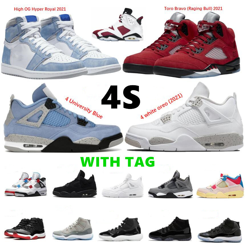 

6 Carmine 2021 Basketball Shoes 4 Black Cat Bred 11s 4s White Cement Men Space Jam Blackout Jubilee 25th Anniversary University Blue, Fire red silver tongue