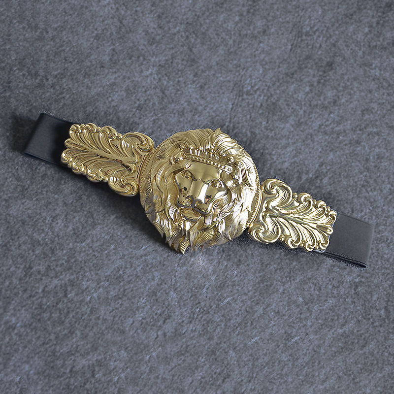 

Vintage Belts Lion Head Male Female Top Quality Gold Cool Waistband Round Buckle Casual Business Designer Belt with Boxes, Black;brown