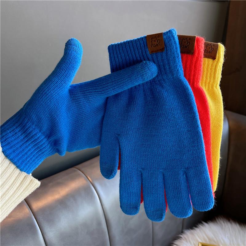 

Five Fingers Gloves Korean Solid Color Wool Knit Men Women Winter Warm Full Finger Touch Screen Cycling Elastic Student Writing Mittens R54