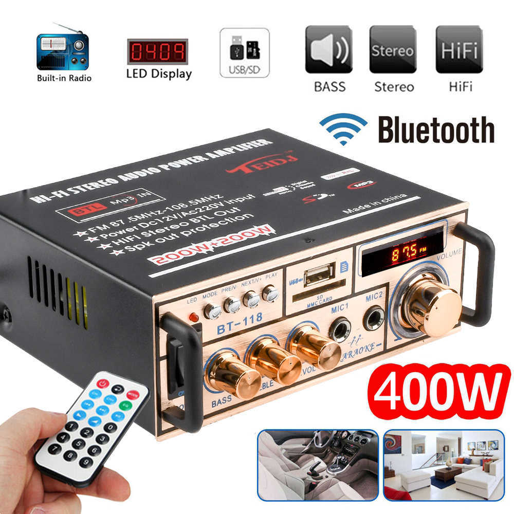 

HIFI LCD Digital Bluetooth Audio Power Amplifier Car Bass Home Theater Amplificador Speaker Treble Control Support FM USB SD