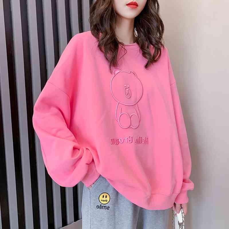 

2021 new sweater design sense thin spring and autumn large women's round neck cartoon loose coat, White
