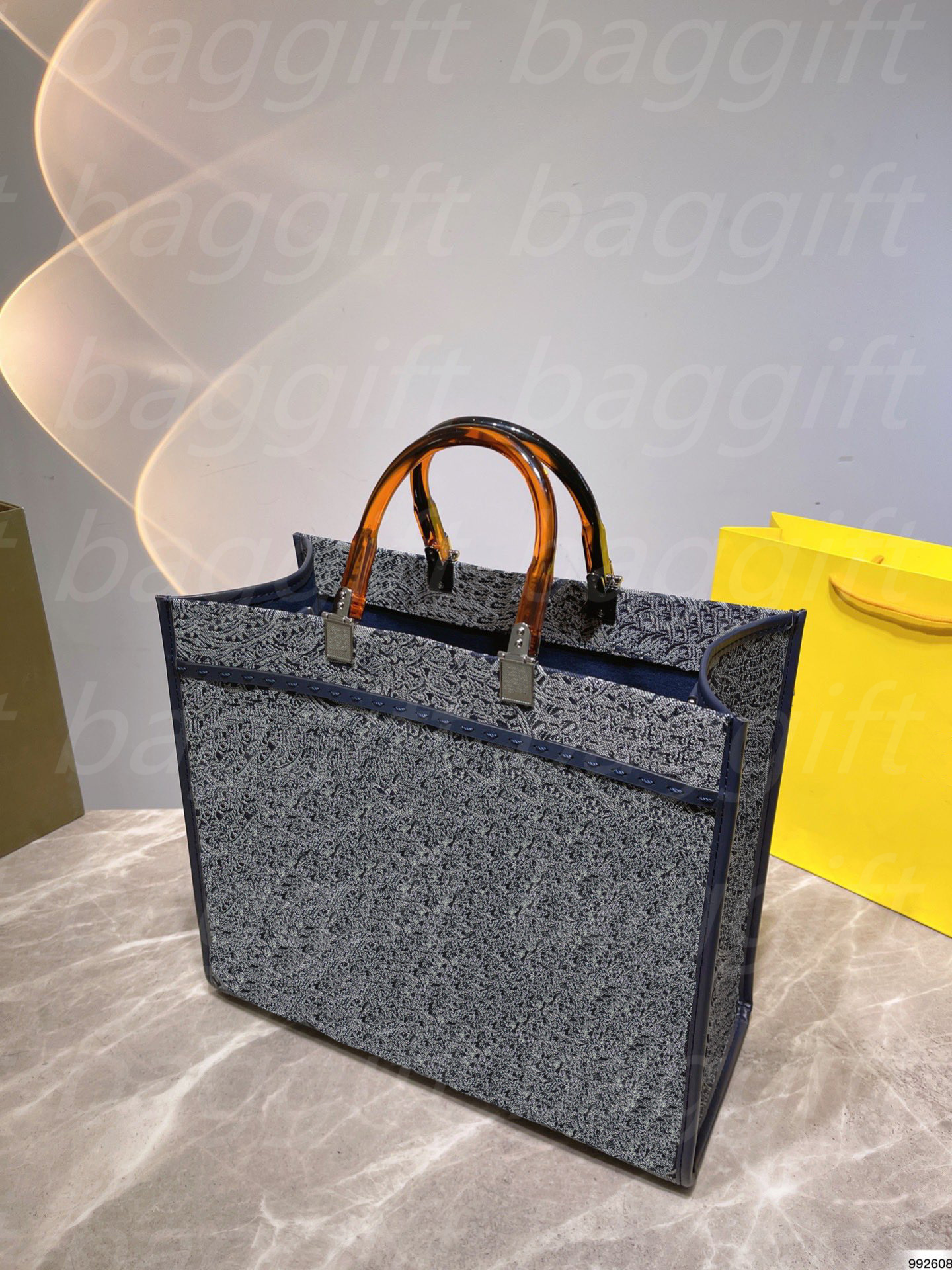 

Luxurys Denim Blue White Printing Sunshine Shopper Roma medium Tote Double Handles Bags women Crossbody Leather Shoulder Strap bag Colorfull shopping bag Pocket, No bag;for balance fees