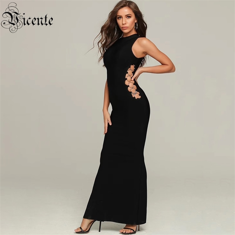 

Free Women Black Dress Sexy Side Hollow Out Sleeveless Bandage Vestidos Celebrity Christmas Party Maxi 210520