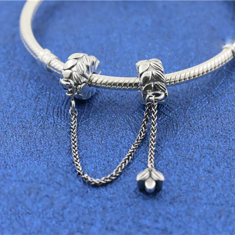 

925 Sterling Silver Wheat Grains Safety Chain Charm Bead For European Pandora Style Jewelry Charm Bracelets & Necklaces, Black