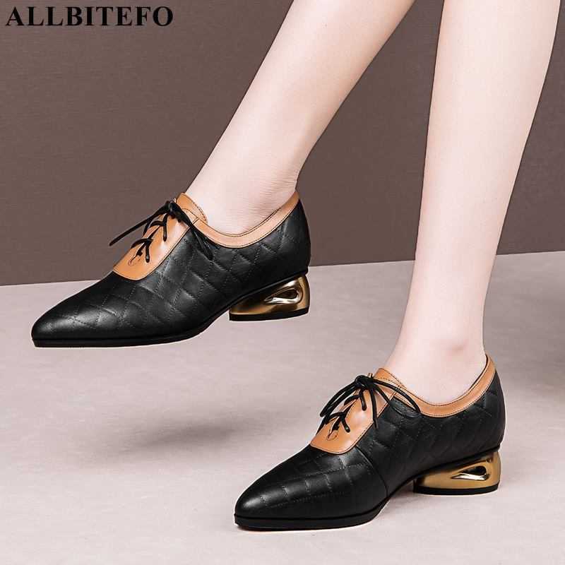 

ALLBITEFO gold heel genuine leather brand high heel shoes thick heels alons hauts femme office ladies shoes women heels shoes 210611, As picture