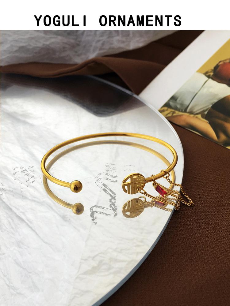 

Bangle Trendy Jewelry Metal Style FU Word Chain Tassel Dangle For Women Gift