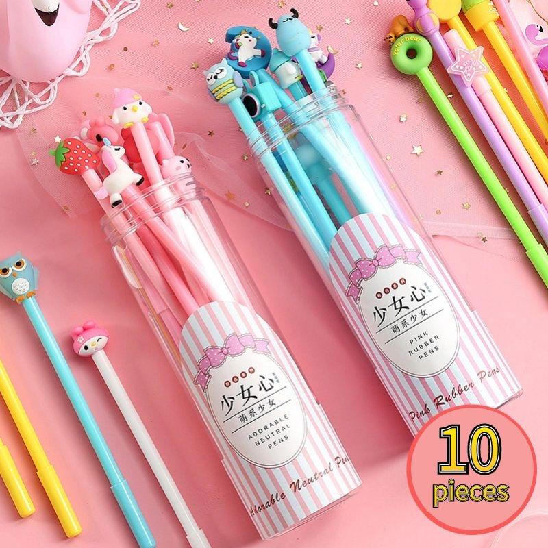 

10pcs/lot Cartoon Gel Pen Cute Kids Kawaii Stationery Drift Sand Glitter Crystal Bright Colorful Pink Children Girl Gift Pens