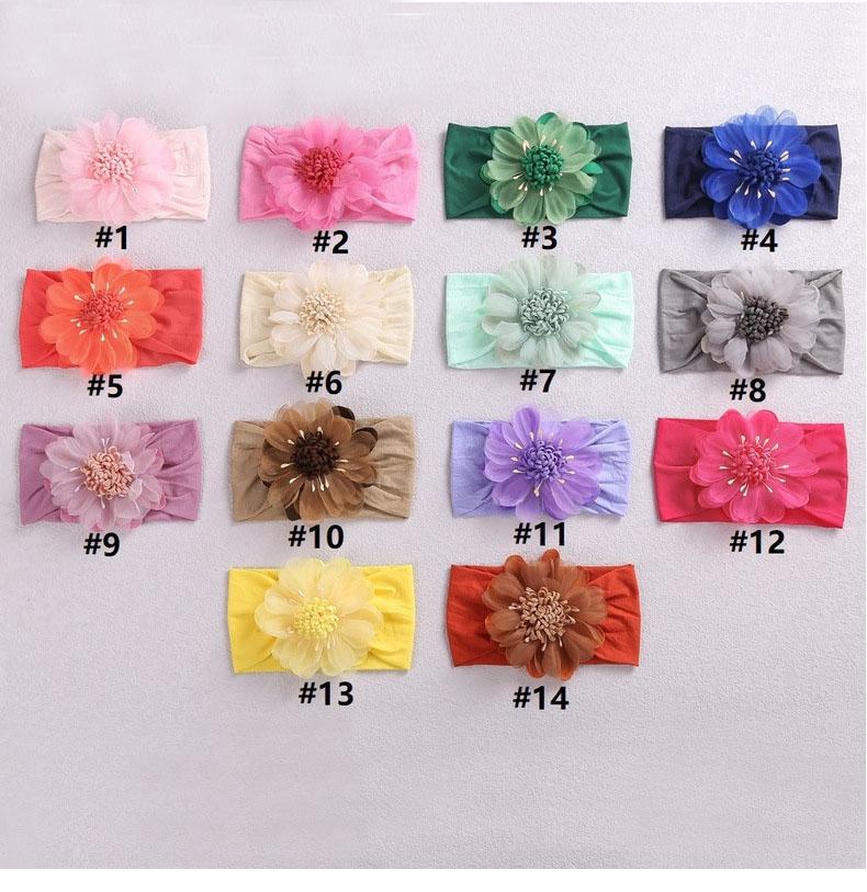 

A947 Europe Fashion Infant Baby Nylon Headband Flower Bud Kids Elastic Hair Band Children Soft Headwear Hairbands 14 Colors, Please remark color