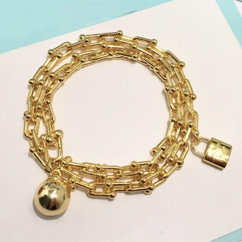 

Charm Bracelets S925Sterling Silvers Hardwear Two-row Clavicle Chain Lock &ball Logo Bracelet,1:1 High-end Women's Jewelry Valentines GIFT
