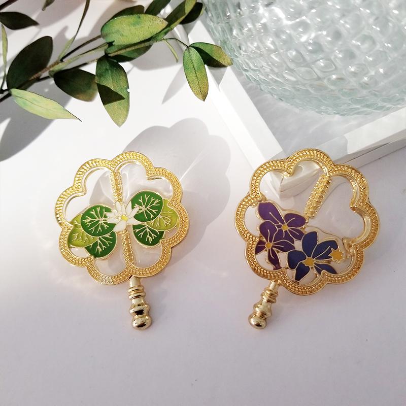 Pins, Brooches Round Silk Fan Brooch Water Lily Enamel Scarf Bag Clothes Lapel Pin Classic Elegant Flower Jewelry Gift For Wife Lover Girl-image-706948658