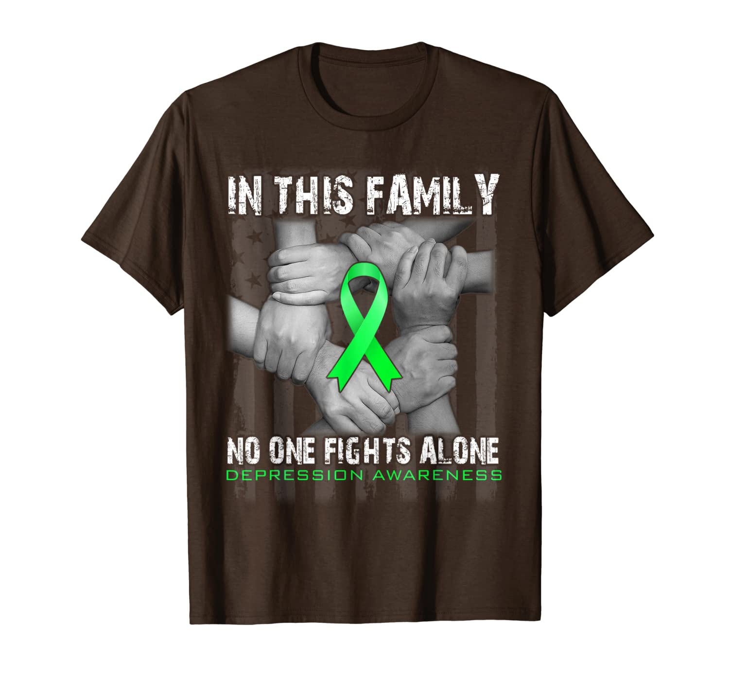 

in this family no one fights alone depression awareness t-shirt, White;black