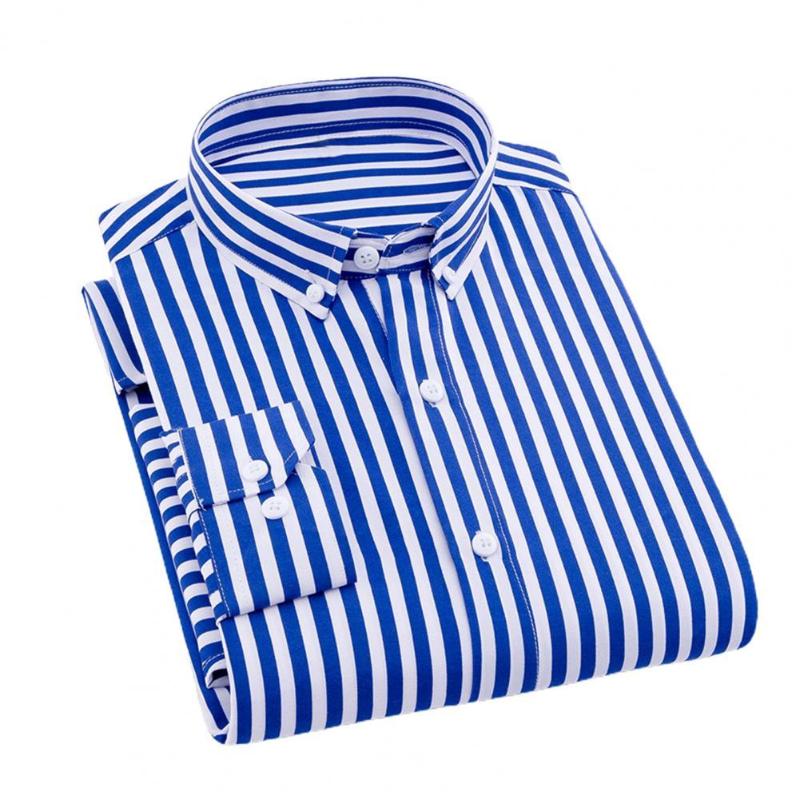 

Men's Dress Shirts Formal Men Shirt Long Sleeve Fashion Striped Single-breasted Autumn Winter Lapel Slim Male Casual Business, Blue