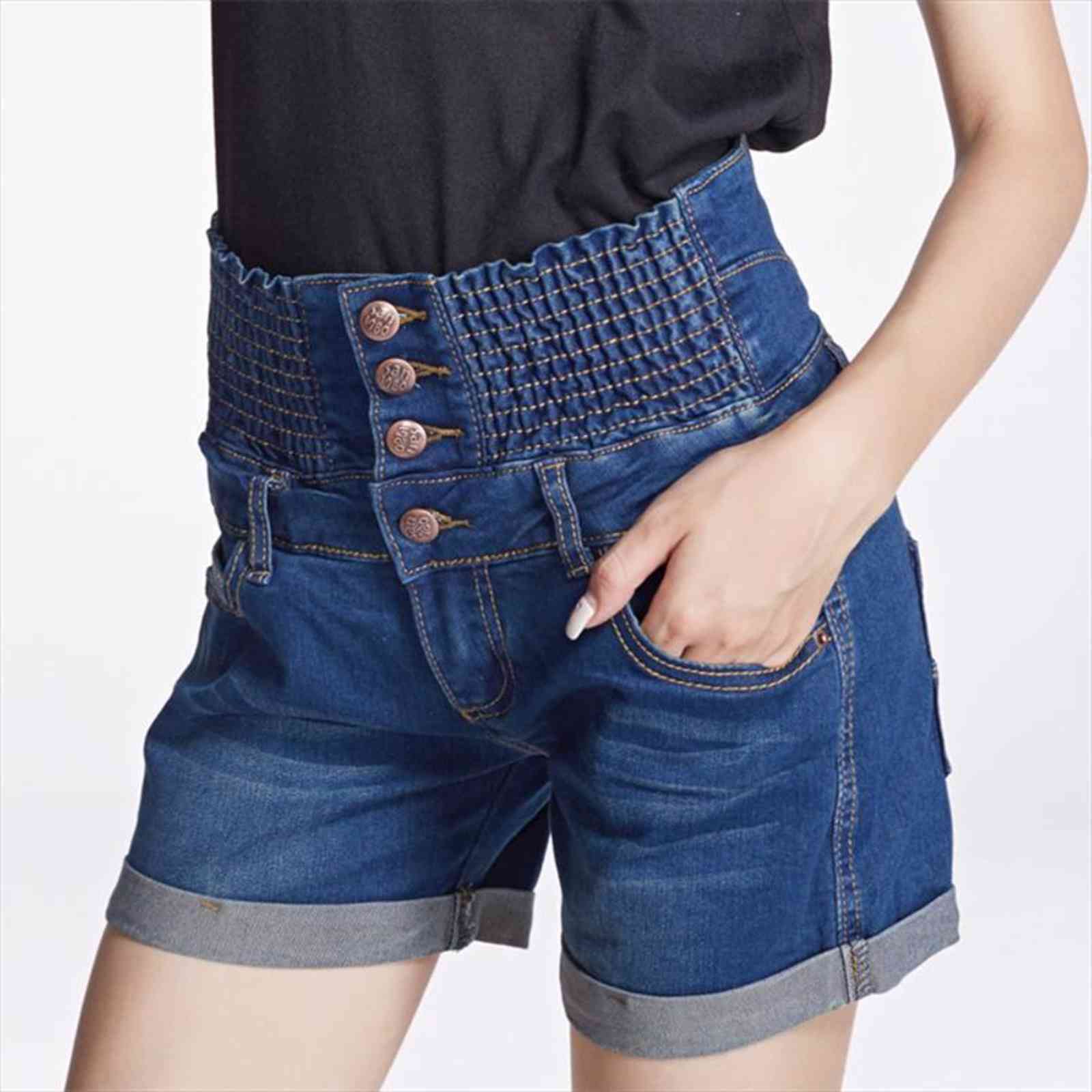

high waist denim jeans summer women short straight elastic pockets mujer slim feminino casual, White;black