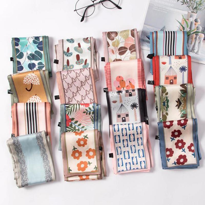 

Small Silk Scarf For Women 2021 Floral Printed Ribbons Brand Fashion Head Long Skinny Scarves Wholesale, Blue;gray
