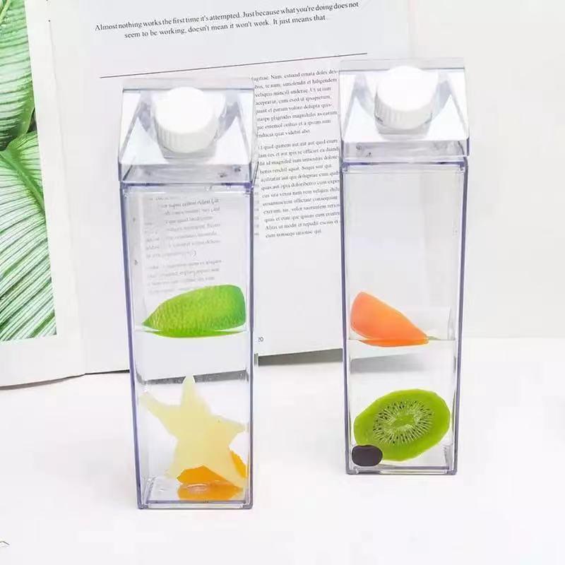

Mugs 500ml Plastic Clear Milk Carton Water Bottle Reusable Juice Transparent Sport Leakproof Cup Box Drinking