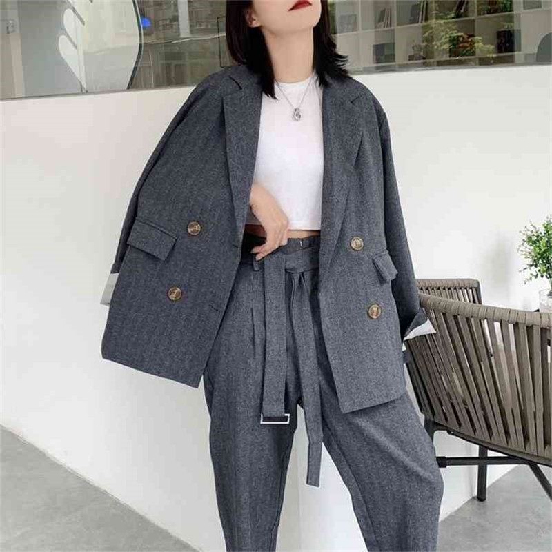 

autumn professional OL long-sleeved suit trousers two-piece temperament loose women's clothes Suit female 210603, Picture color