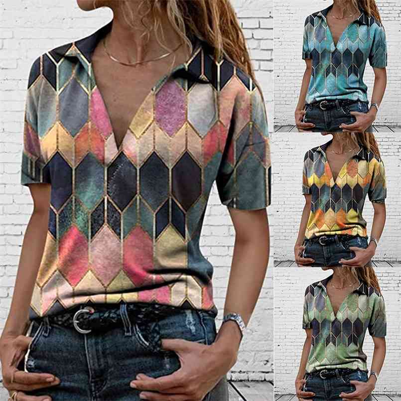 

Summer Casual Loose T Shirt Ladies Patchwork Pullover Print Short Sleeved Tops Fashion Plus Size Clothing Blusa De Frio Feminina 210708, Blue