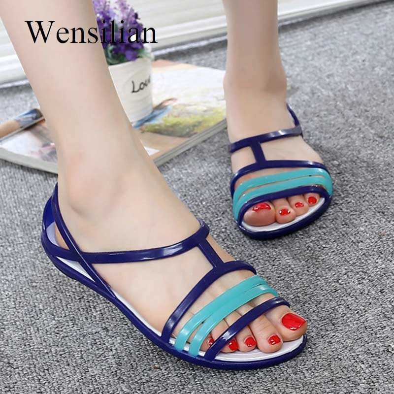 

Women Sandals Flat Casual Jelly Shoes Sandalia Feminina Beach Candy Color Slides Ladies Flip Flops Slippers Sandalias Mujer Y0721, Blue