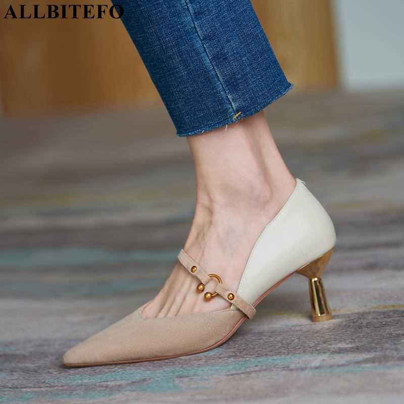 

ALLBITEFO gold heel genuine leather brand high heels party women shoes autumn/spring women high heel shoes alons hauts femme 210611, As picture