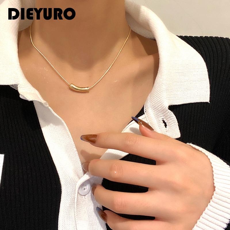 

Chains DIEYURO Stainless Steel Geometric Arc Cylindrical Pendant Necklace Female Fashion Personality Trend Unique Design Wholesale Gift