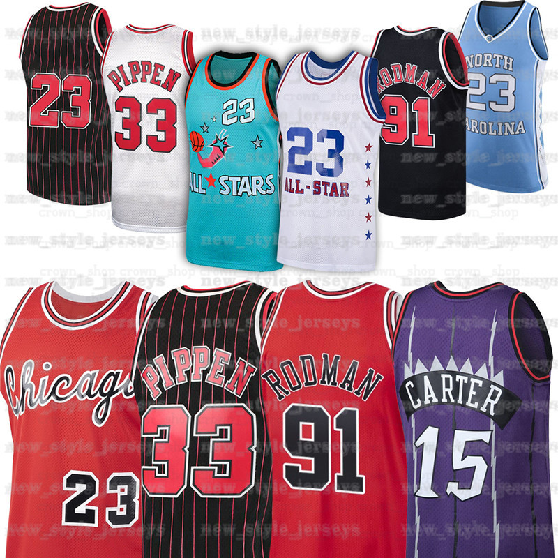 

NCAA North Tar Heels MJ 23 Michael Jersey Dennis 91 Rodman Scottie 33 Pippen stripes Chicago Retro Bulls Men Basketball Jersey z6, Black;red