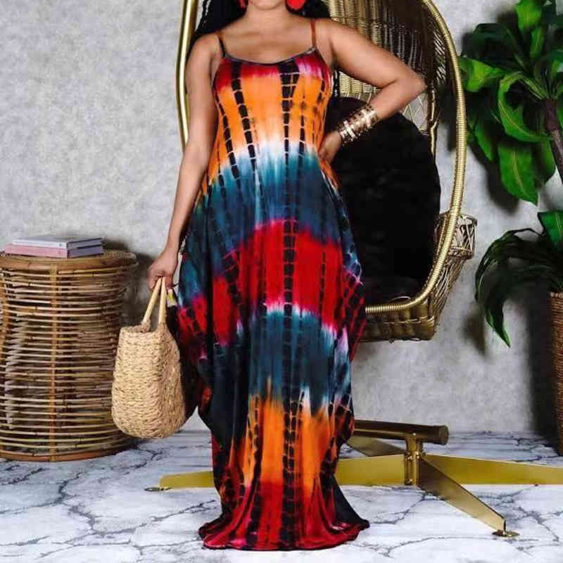 

Summer Dress Women Sexy Sleeveless Ruffle Maxi Long Dress Casual Loose Printed Pleated Beach Vestido Robe Plus Size 210521, Purple