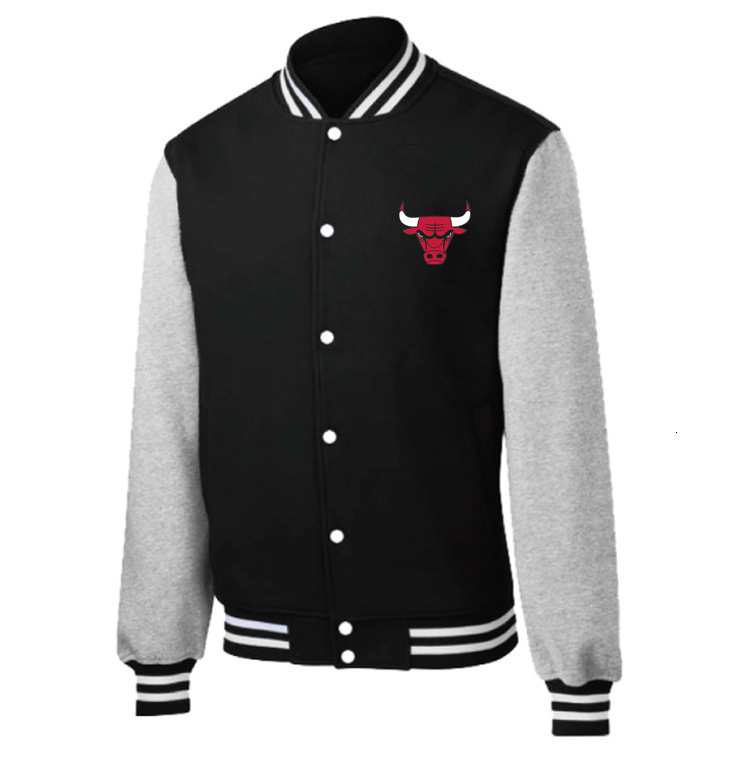 

Spring and autumn single breasted printed stand collar Street baseball loose casual black solid winter coat bull Jersey, Black;brown