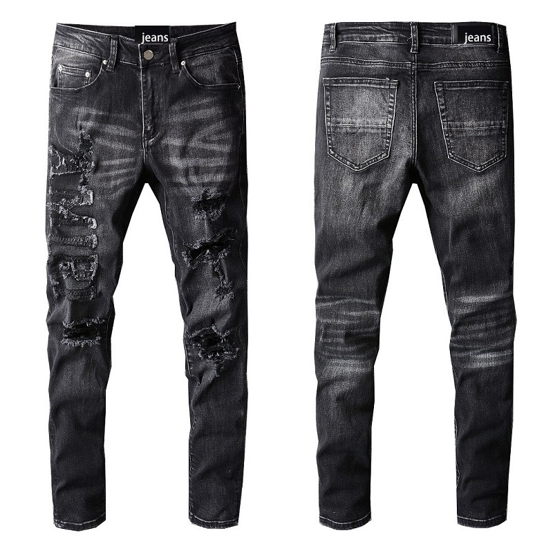 

Jeans Men's Personality Ripped Hole Trend Retro Frayed Stitching Slim Pants, Blue