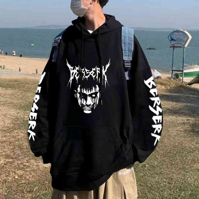 

Men's Dark Berserk Anime Hoodie Unisex Fashion Manga Guts Sweatshirt Man Woman Black Streetwear Hip Hop Pullovers Causal Clothes 211221, Soild color