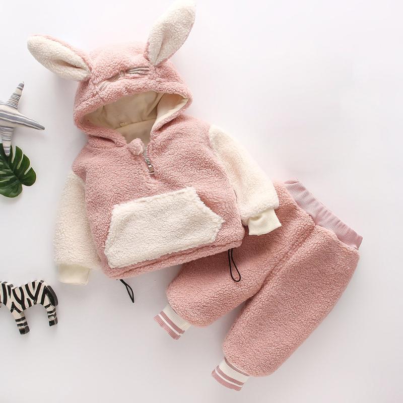 

Clothing Sets Toddler Christmas Outfit Girl Plus Velvet Warm Hooded Sweatshirt + Pants 2Pcs Fashion Princess Kids, White