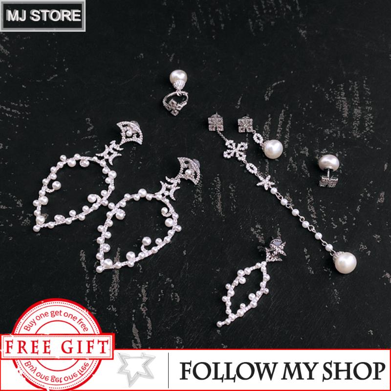 

Dangle & Chandelier MEIJI Women's S925 Sterling Silver Earring Asymmetrical Pearl Cross Fashion Jewelry Gift For Girlfriend
