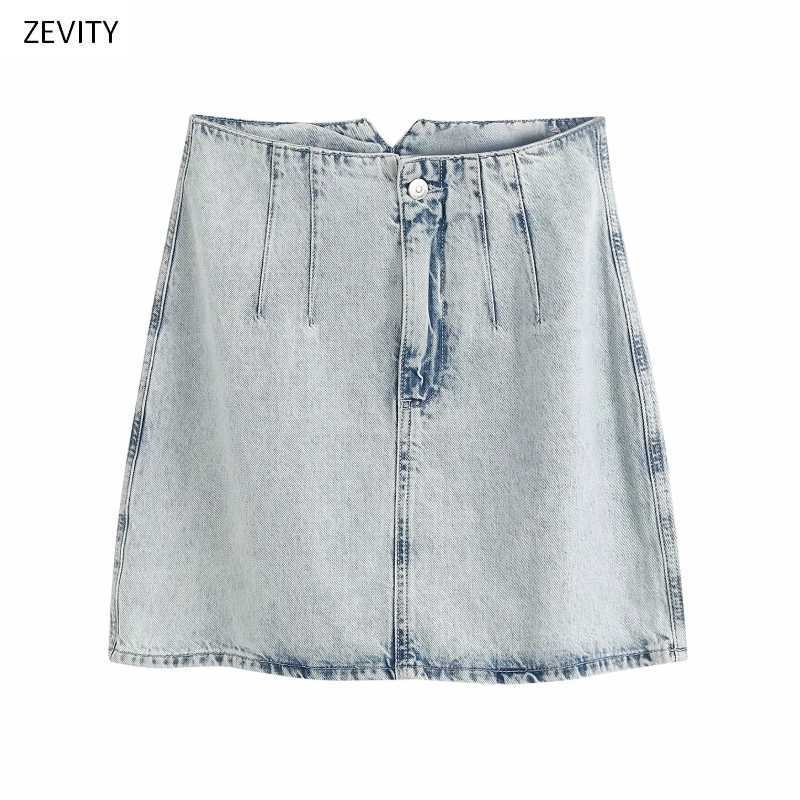 

Zevity Women casual slim denim A line mini skirt faldas mujer ladies retro zipper fly chic brand jeans skirts QUN630 210603, As pic qun630bb