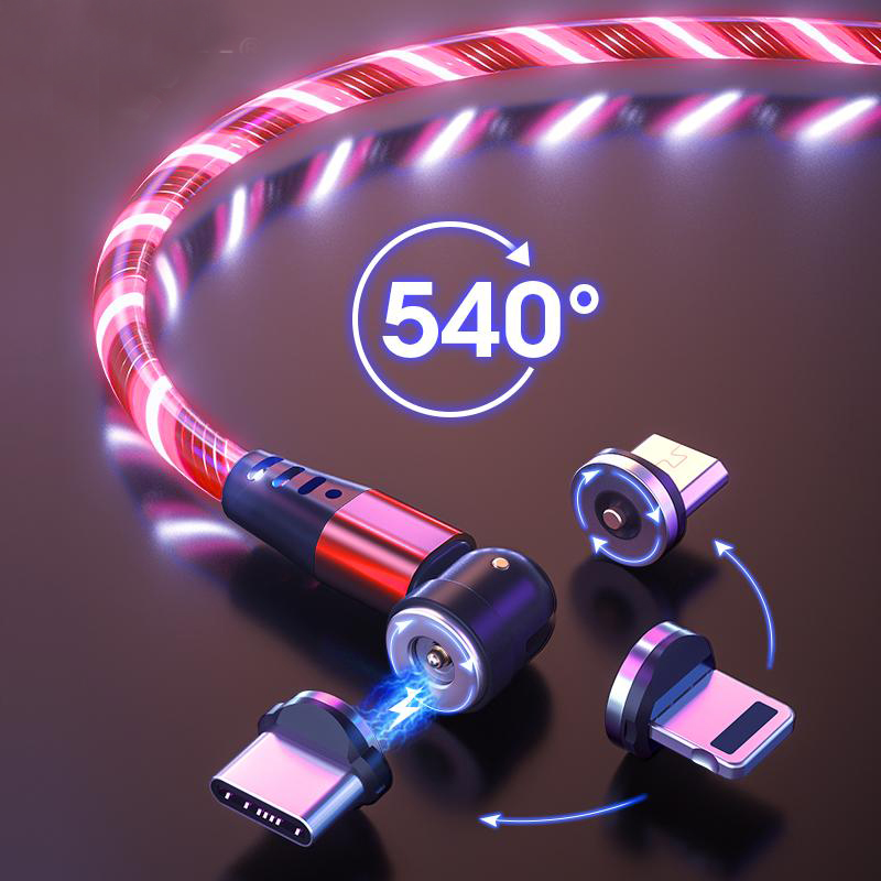 

LED Flowing Light Charging Magnetic Cables USB Cord Glow Type C Cable Micro Charger Cables for iPhone Huawei Samsung, Customize