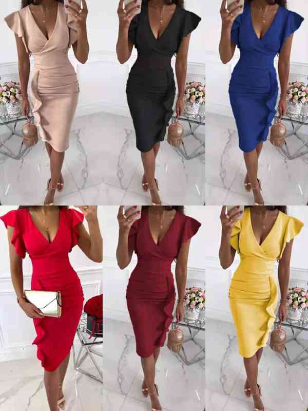 

Style Ol Temperament V-neck Slim Waist Pleated Ruffled Hip Dress, Black;gray