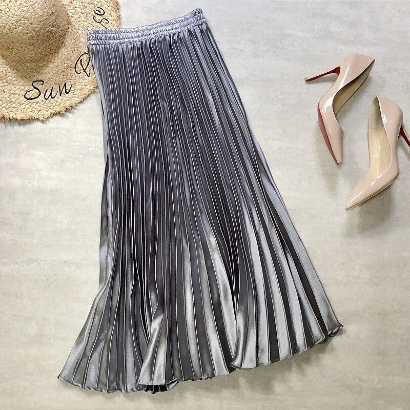 Women's Basic Elegant Swing Capris Skirts Party Evening Date Solid Colored Shiny Metallic Blushing Pink Black Gray One-Size / Pleated / Loos-image-755730501