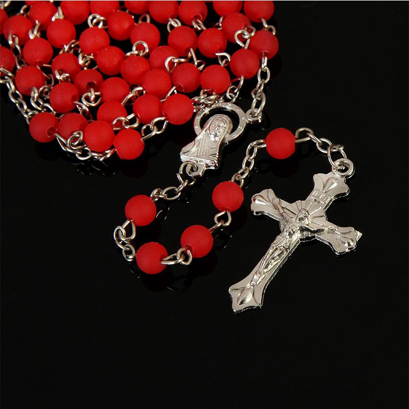 

Pendant Necklaces Catholic Necklace Ladies Men's Statement Fashion Jesus Holiday Rosary Christian Beads Red Party Accessories Gifts