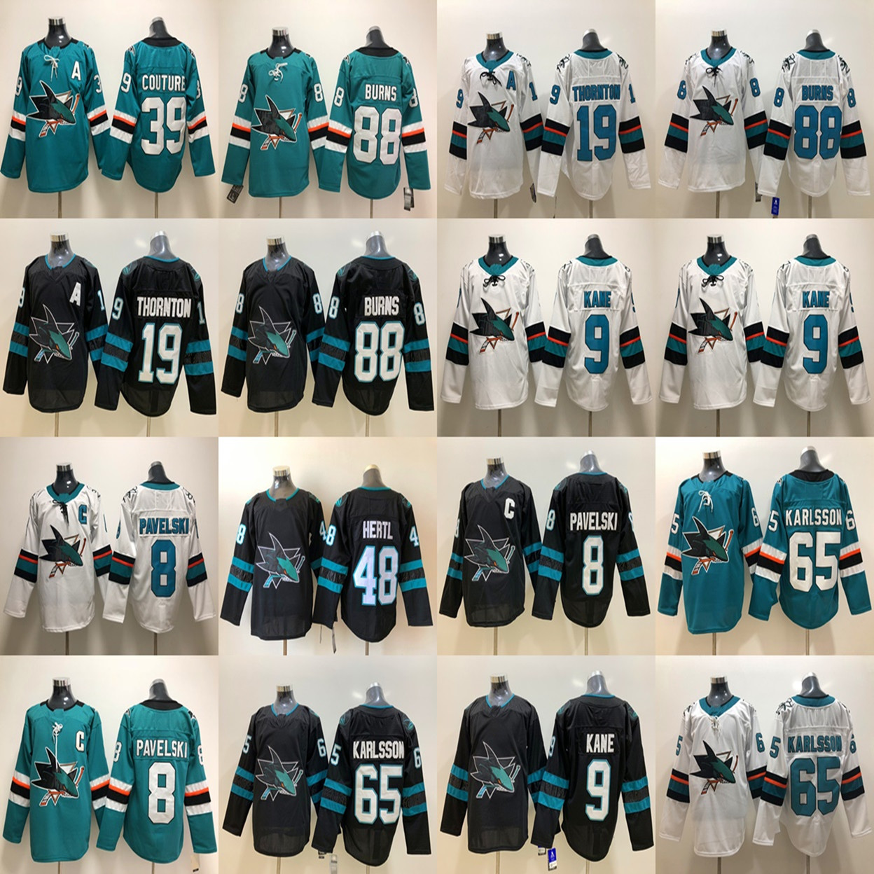 

39 Logan Couture San Jose Sharks 2021 Reverse Retro Jersey Customize 65 Erik Karlsson 88 Brent Burns 9 Evander Kane 48 Tomas Hertl Stitched Any Name Number, As photo